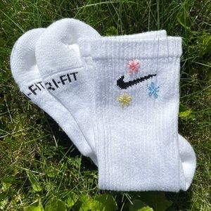 Custom Nike Flower Embroidered Socks